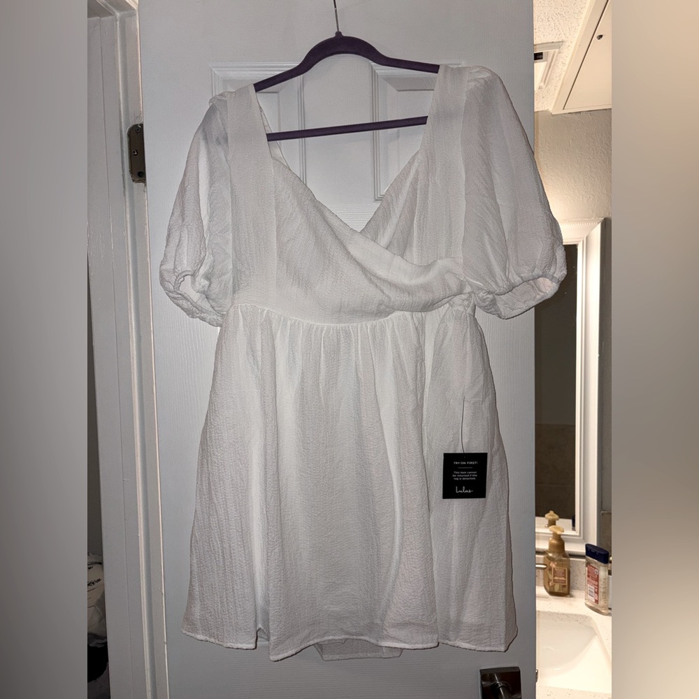 Lulu's White Puff Sleeve Tunic Dress